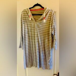 Striped Gray Women's bathing suit cover up with long sleeves and jersey material